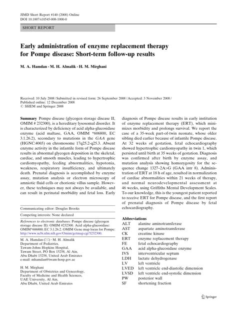 (PDF) Early administration of enzyme replacement therapy for Pompe ...