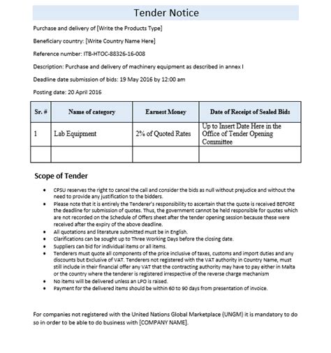 Tender Notice Templates | 4+ Free Printable Word, Excel & PDF