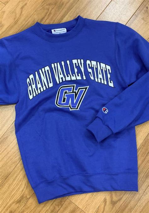 Champion Grand Valley State Lakers Arch Mascot Sweatshirt - Blue | Long ...