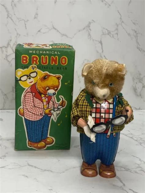 VINTAGE BRUNO THE Spectacle Dancing Bear-Windup Toy Alps Cleans Glasses £79.17 - PicClick UK