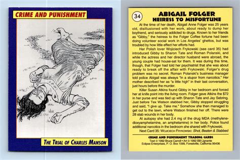 Abigail Folger #34 Crime & Punishment 1992 Eclipse Trading Card