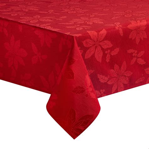 Poinsettia Legacy Damask Christmas Tablecloth (Red, 60" X 140 ...