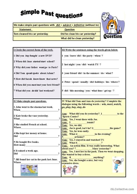 Simple Past questions (exercises) g…: English ESL worksheets pdf & doc