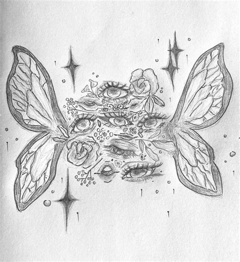 Butterfly Drawing with Floral Wings