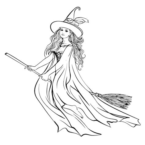 Premium Vector | Girl witch on a broomstick halloween vector image hand ...