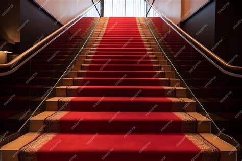 Premium Photo | Interior scene of hotel stairs covered with red carpet ...