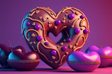 Premium Photo | Generative ai chocolate donut in heart shape on magenta color banner 3d effect ...
