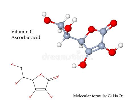 Vitamin C, Ascorbic Acid Skeletal Formula and Molecular Structure Stock ...