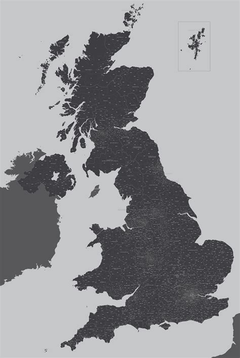 Detailed UK postcodes map - Illustrator & PDFs - royalty free