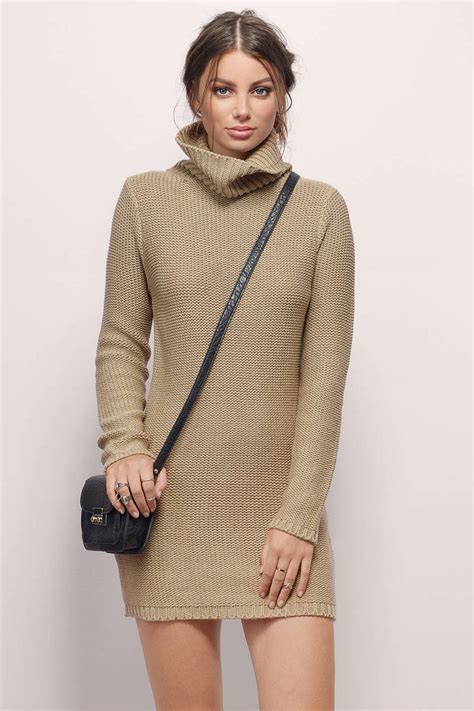 Taupe Sweater Dress - Turtleneck Dress - Taupe Knit Day Dress - $20 ...