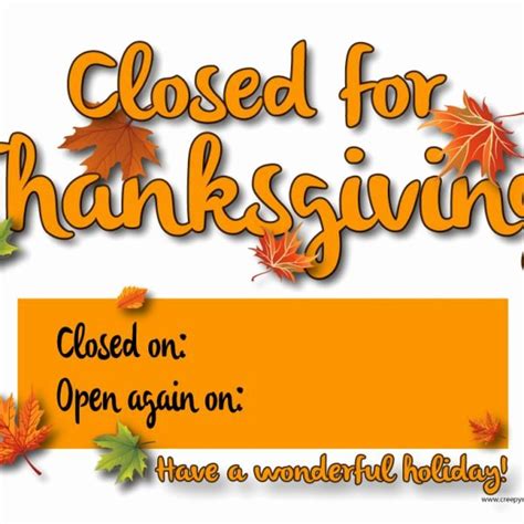 Thanksgiving Closed Sign Template