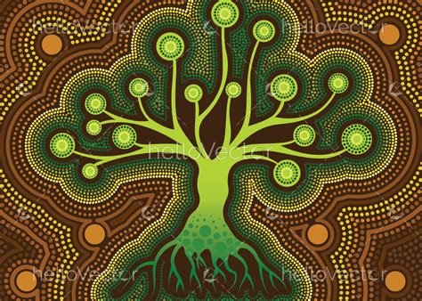 Aboriginal dot art vector painting with tree. - Download Graphics & Vectors