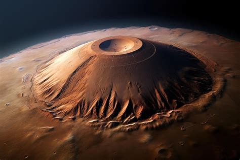 The Olympus Mons on Mars one of the tallest volcanoes in our solar system from a bird's eye view ...