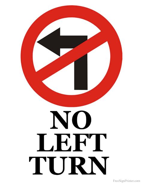 Printable No Left Turn Sign