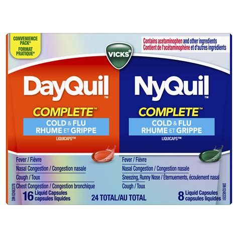 Vicks DayQuil and NyQuil COMPLETE Cold, Flu and Congestion Medicine, Relieves Cough, Sore Throat ...