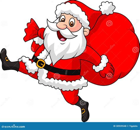 Santa Claus Cartoon Running With The Bag Of The Presents Royalty Free Stock Photos - Image: 30939548