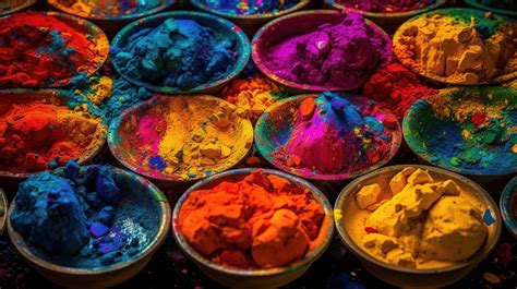 Colorful Powder In Bowls At Holi Festivals Background, Colors In A Picture, Colorful, Color ...