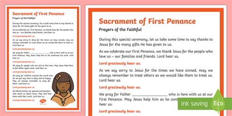 Sacrament of First Penance Prayers of the Faithful Print-Out