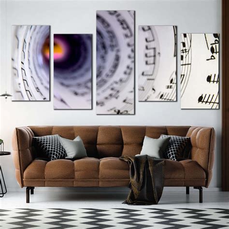 Music Swirl Canvas Wall Art, Black Modern Music Notes 5 Piece Canvas P ...