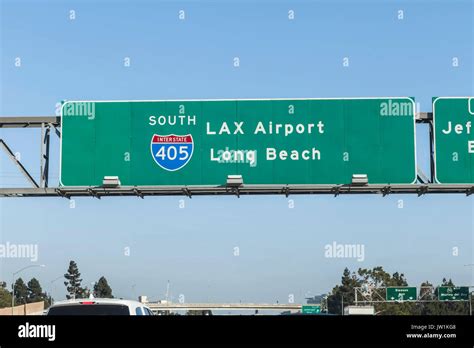 LAX Airport and Long Beach overhead freeway sign on Interstate 405 in Los Angeles, California ...