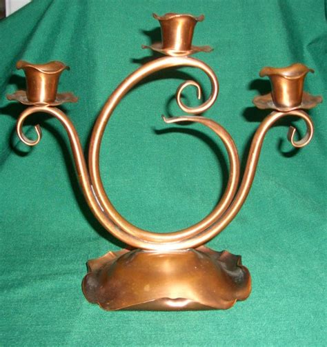 Vintage Gregorian Copper Candle Holder Curly Swirly Triple