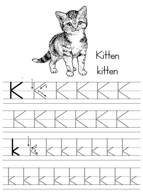 Alphabet ABC letter K Kitten coloring page