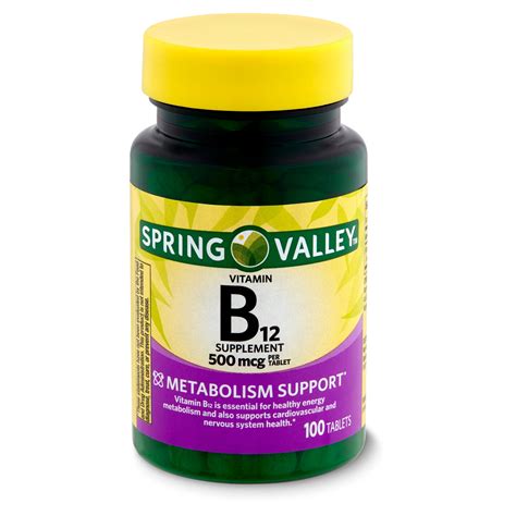 Spring Valley Vitamin B12 Supplement, 500 mcg, 100 count - Walmart.com