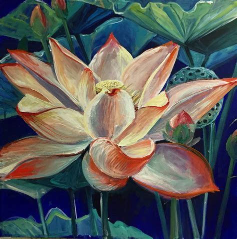 Flower Painting Red Lotus | KathleenCarrilloGalleries | online, Carlsbad Ca