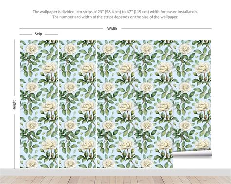 Blue Floral Wallpaper Peel and Stick Wall Mural With White - Etsy