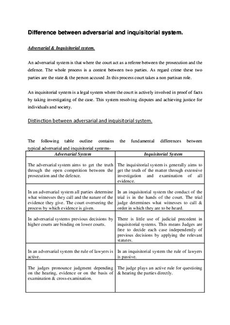 (DOC) Difference between adversarial and inquisitorial system | Rashedu ...