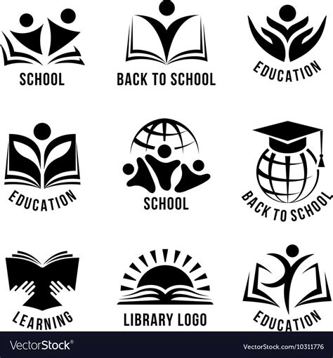 Set black and white school logos Royalty Free Vector Image