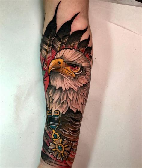 Neotraditional eagle portrait tattoo on the inner