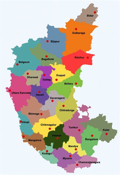 Map of Karnataka districtwise, Karnataka map, pilgrimage centres in Karnataka, beaches in ...