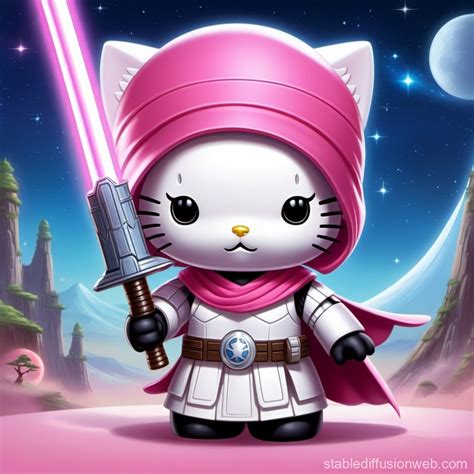 Hello Kitty Jedi with Magical Lightsaber | Stable Diffusion Online