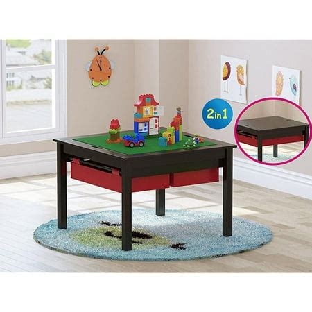 UTEX 2 In 1 Kids Construction Play Lego Table with Storage Drawers and Built In Plate,Espresso ...