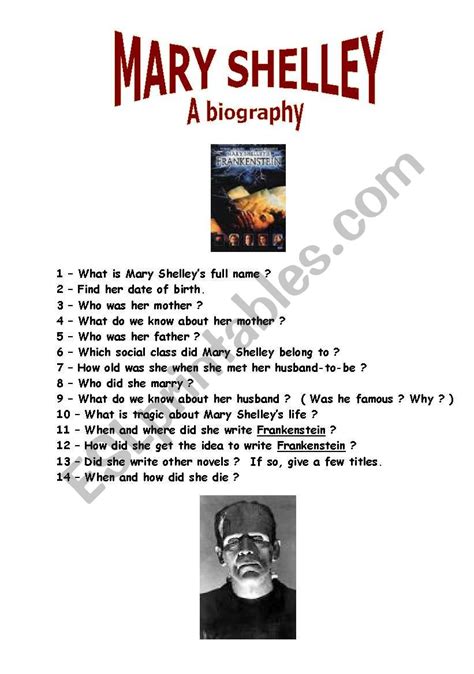 Mary Shelley´s biography - ESL worksheet by Lsa59