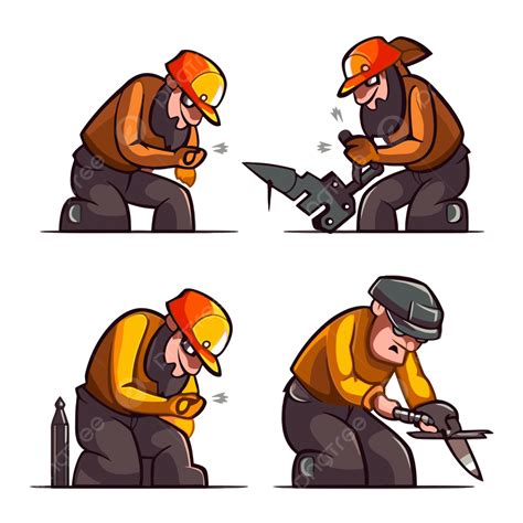 Ironworker Clipart Cartoon Worker With Different Hand Gestures And Tools Vector, Ironworker ...