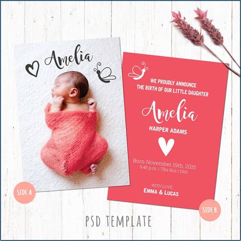 Editable Baby Girl Birth Announcement Template Templates-2 : Resume ...