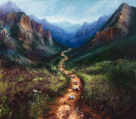 Mountain Valley Pathway Painting by Tatyana Dolgonenko | Saatchi Art