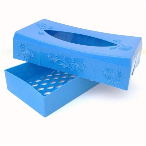 Vintage Tissue Dispenser Kleenex Box Holder Blue Plastic Container Vanity Accessory