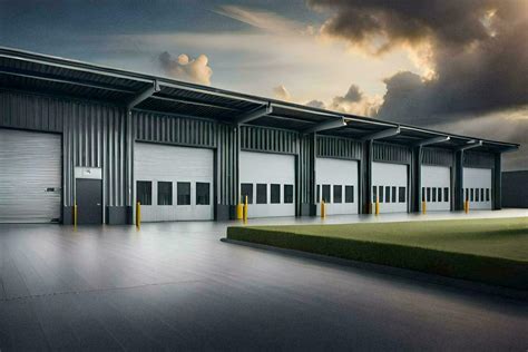 a large warehouse with four garage doors. AI-Generated 30104575 Stock ...