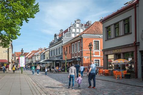 View of Kaunas old town. editorial photo. Image of pedestrian - 154904291