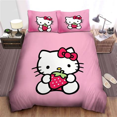 Hello Kitty With Strawberry In Pink Background Bedding Set Twin - REVER LAVIE