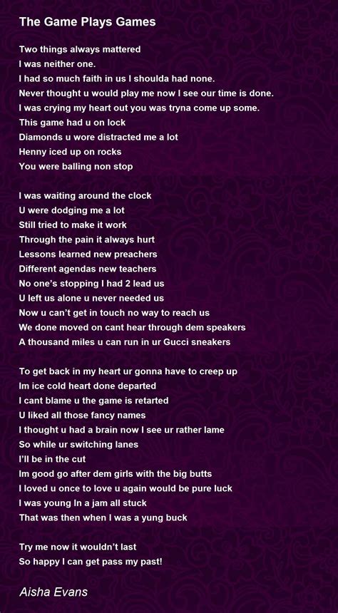 The Game Plays Games by Aisha Evans - The Game Plays Games Poem