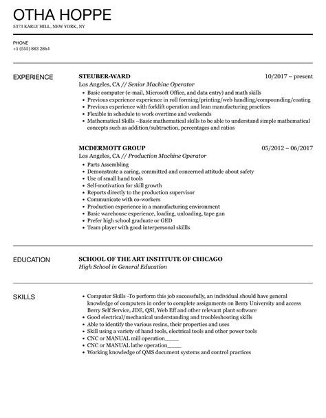 Machine Operator Resume Template