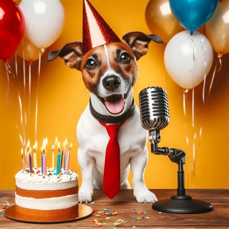 Premium Photo | Cute dog singing happy birthday and wishing in a party background