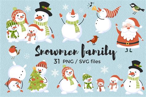 Snowman Family Clipart, Cute Holiday graphics, (1666803)