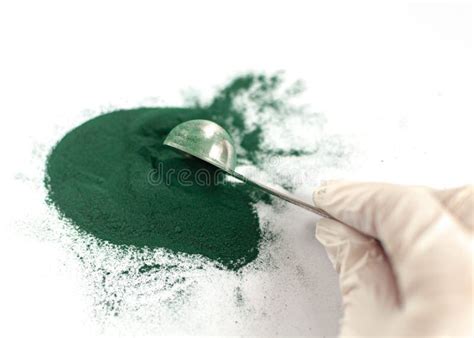 Spirulina or Chlorella Powder Close-up, Top View, Isolated on White Background Stock Image ...