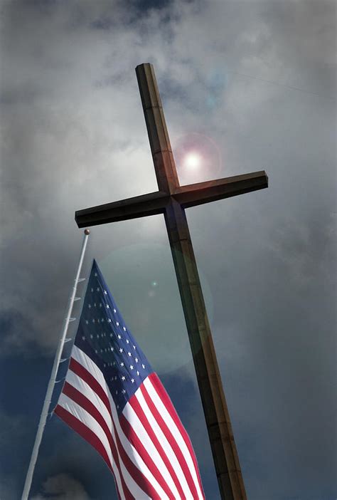 Christian Cross And Us Flag Photograph by Bob Pardue