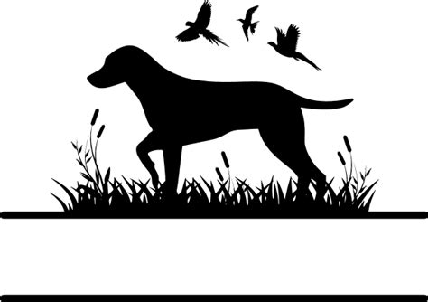 Dog on grass silhouette, pheasant hunting split name frame - free svg file for members - SVG Heart